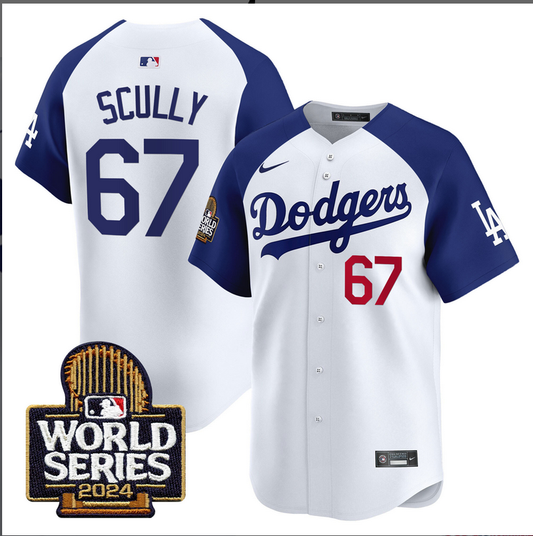 Men MLB Los Angeles Dodgers 67 Scully white 2024 World Series Champions Patch Limited Jersey20241105 style 2